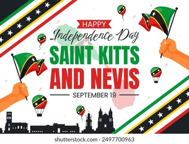 Happy Independence Day Saint Kitts and Nevis Vector illustration Celebrating September 19 with a Waving Country Flag in a Flat Cartoon Background