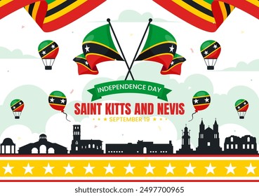 Happy Independence Day Saint Kitts and Nevis Vector illustration Celebrating September 19 with a Waving Country Flag in a Flat Cartoon Background