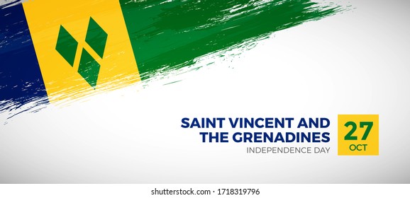 Happy independence day of Saint Vincent and the Grenadines. Brush painted grunge flag. Creative brush flag vector background