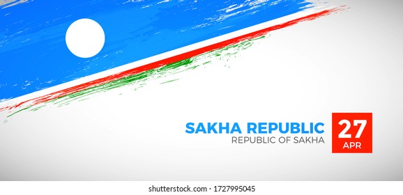 Happy independence day of Sakha Republic. Brush painted grunge flag of Sakha Republic country. Artistic brush flag vector background