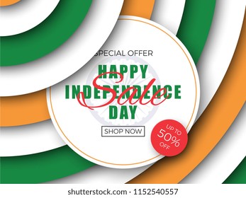 happy independence day sale banner design layout with paper cut colorful layered text. vector illustration for greeting cards, posters, invitations, brochures
