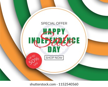 happy independence day sale banner design layout with paper cut colorful layered text. vector illustration for greeting cards, posters, invitations, brochures