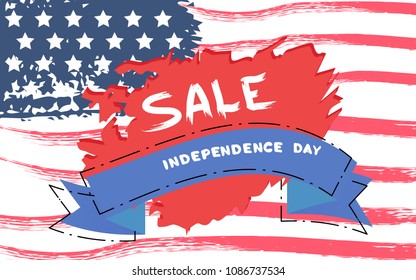 Happy Independence Day Sale horizontal banner.  National flag elements with text. Template for holiday design. Vector illustration.