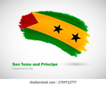 Happy independence day of Sao Tome and Principe with artistic watercolor country flag background. Grunge brush flag illustration