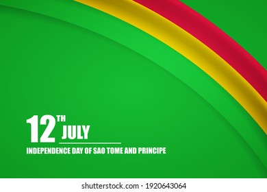 Happy independence day of Sao Tome and Principe country with tricolor curve flag and typography background