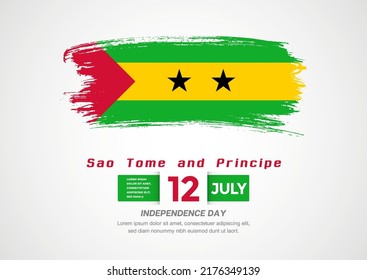 Happy Independence Day of Sao Tome and Principe. Abstract country flag on hand drawn brush stroke vector patriotic background.