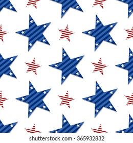 Happy Independence Day seamless pattern vector set. Memorial day. 4th of July. Set of American backgrounds. Collection of seamless patterns in traditional red, blue and white colors. USA flag vector.