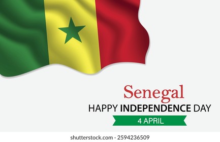 Happy Independence Day Senegal. April 4th. Celebrating Senegal Freedom, National Pride, and Heritage. Waving Senegalese flag and lettering text design. Vector illustration.