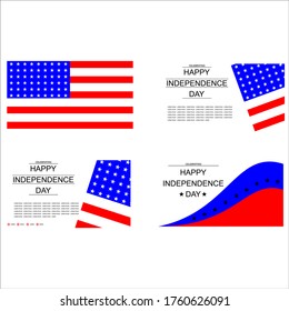 Happy Independence Day set. with text on white background. USA Independence Day banner in vintage style.