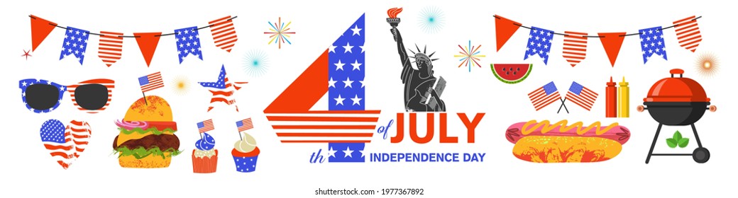 Happy Independence Day. A set of vector cliparts for creating your own festive design.