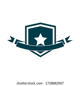 happy independence day, shield star emblem ribbon vector illustration silhouette style icon