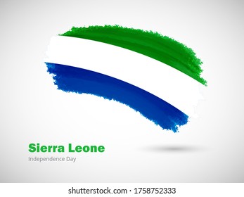 Happy independence day of Sierra Leone with artistic watercolor country flag background. Grunge brush flag illustration