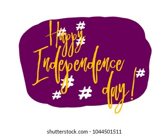happy independence day, sign with purple pop art label
