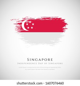 Happy independence day of Singapore. brush flag of Singapore vector illustration. abstract concept of national brush flag background. brush stroke background.