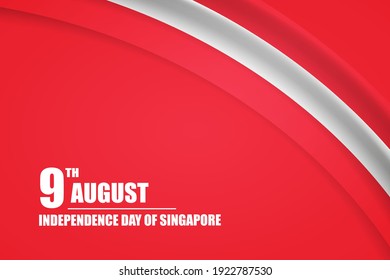 Happy independence day of Singapore country with tricolor curve flag and typography background