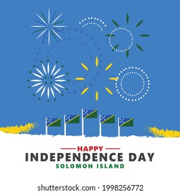 Happy independence day of Solomon Islands vector illustration with its national flags and fireworks. Oceanian country national day greeting card. 