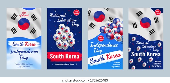 Happy Independence Day Of South Korea And National Liberation Day  Vertical Banners  Design Set For Social Media Vector Illustration