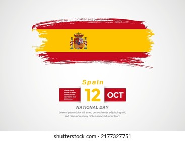 Happy Independence Day of Spain. Abstract country flag on hand drawn brush stroke vector patriotic background.