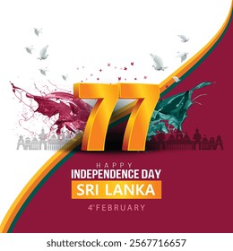 happy independence day Sri lanka. 3d letter with flag. abstract vector illustration design