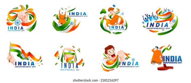 Happy Independence Day Sticker Set, Logo Set, Typography Set , Elements And Decoration