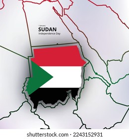 happy independence day of sudan, map, flag