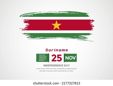 Happy Independence Day of Suriname. Abstract country flag on hand drawn brush stroke vector patriotic background.