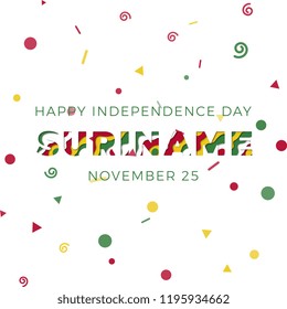 happy independence day of suriname banner design layout with paper cut colorful layered text. vector illustration for greeting cards, posters, invitations, brochures