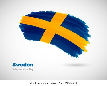 Happy independence day of Sweden with artistic watercolor country flag background. Grunge brush flag illustration
