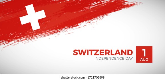 Herzlichen Glückwunsch zum Unabhängigkeitstag der Schweiz.Pinselstrichfarbene Grunge Flagge des Landes Schweiz. Eleganter Hintergrund der Pinselspitze