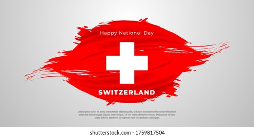 Happy independence day of Switzerland. Creative watercolor concept of national brush flag background. 