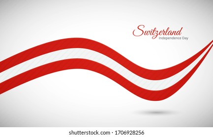 Happy independence day of Switzerland. Elegant shiny wavy Switzerland flag background with text typography.