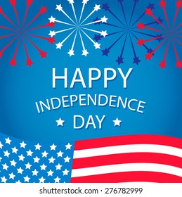 Happy Independence day symbol with US flag and fireworks, vector illustration