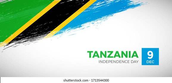 Happy independence day of Tanzania. Brush painted grunge flag of Tanzania country. Classic brush flag vector background