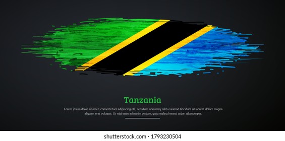 Happy independence day of Tanzania with watercolor grunge brush flag background