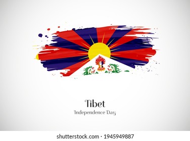 Happy independence day of Tibet with creative brush flag background