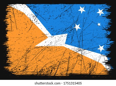 Schöner Unabhängigkeitstag der Provinz Tierra del Fuego. Brush-Flagge auf glänzendem schwarzem Hintergrund