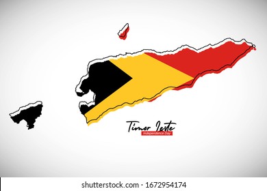 Happy independence day of Timor Leste. Classic national country map with Timor Leste flag vector illustration.