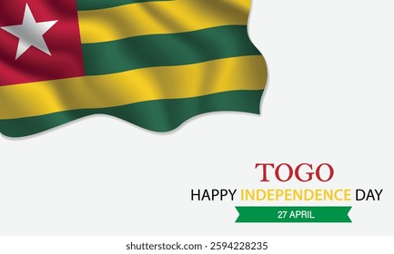 Happy Independence Day Togo. April 27th. Celebrating Togo Freedom, National Pride, and Heritage. Waving Togolese flag and lettering text design. Vector illustration.