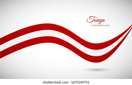 Happy independence day of Tonga. Classic shiny wavy Tonga flag background with text typography.