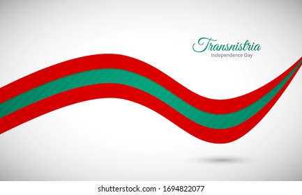Happy independence day of Transnistria. Elegant shiny wavy Transnistria flag background with text typography.