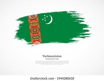 Happy independence day of Turkmenistan with national flag on grunge texture