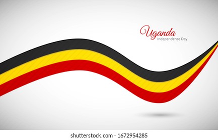 Happy independence day of Uganda. Creative shiny wavy Uganda flag background with text typography.