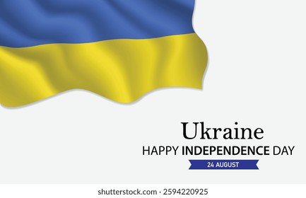 Happy Independence Day Ukraine. August 24th. Celebrating Ukraine's Freedom, National Pride, and Heritage. Waving Ukrainian flag and lettering text design. Vector illustration