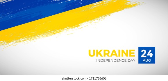 Happy independence day of Ukraine. Brush painted grunge flag of Ukraine country. Modern brush flag vector background