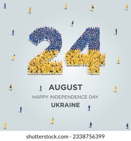 Happy Independence Day Ukraine. A large group of people form to create the number 24 as Ukraine celebrates its Independence Day on the 24th of August. Vector illustration.