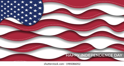 Happy Independence day for United State of America with paper cut background design. American flag background vector illustration. Good template for U.S.A Independence Day design.