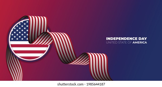 Happy Independence day for United State of America with flying red and white banner on american flag emblem. American flag background design. Good template for U.S.A Independence Day design.