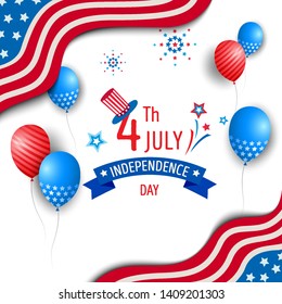 Happy Independence day United states of America, 4th Jul. Design to icon with stars and stripe pattern in national flag decorated with balloons and fireworks