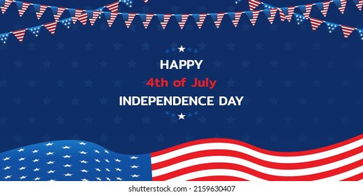 Happy Independence Day of United States of America 4th of July with American Flag vector illustration background. Decorative party flags. Vector flag garland for usa independence day