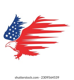 happy independence day united states. vector logo symbol of a gallant eagle flying fast with USA flag motif